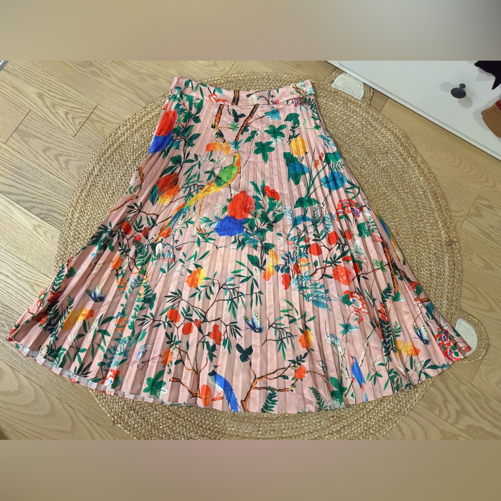 Tropical Print A-Line Skirt - Pink and Green